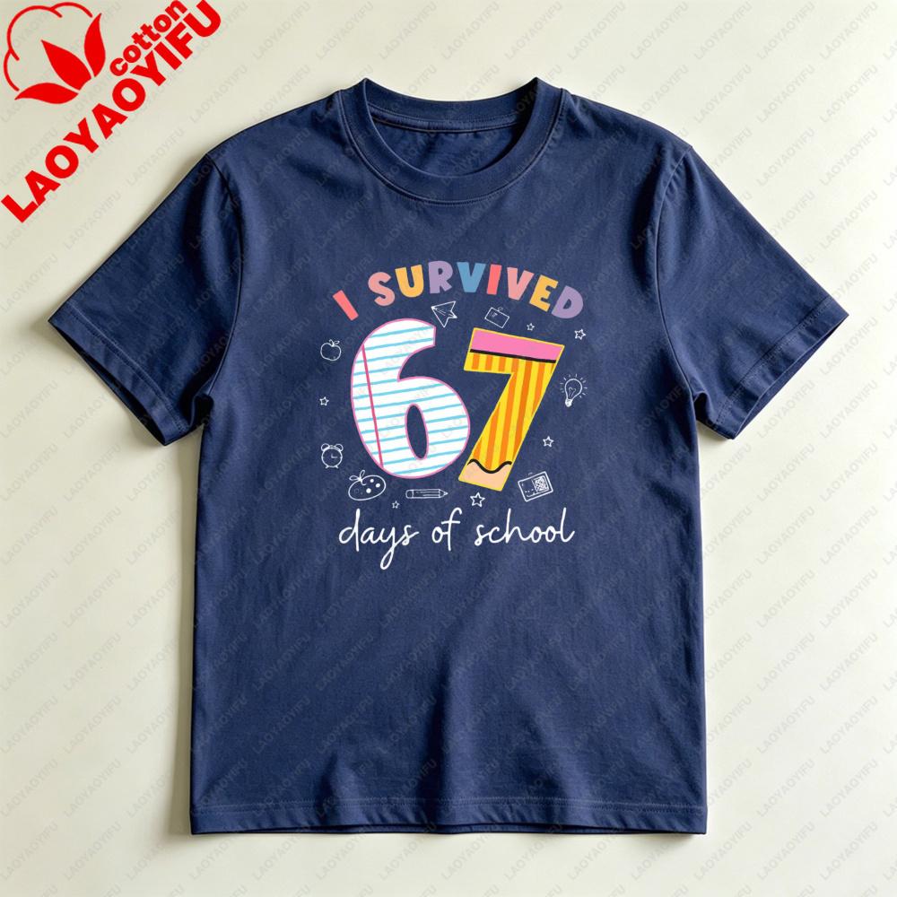 I Survived 67 Days Of School Unisex TShirt Casual Cotton Tee Summer Fashion Harajuku Aesthetic Top For Teachers Students Gift