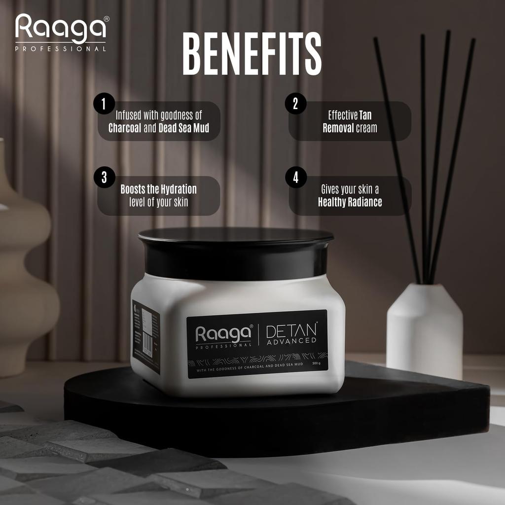 Raaga Professional Detan Advanced Cream For All Skin Types 500 g Face Pack For Tan Removal Deep Cleansing Glow Care