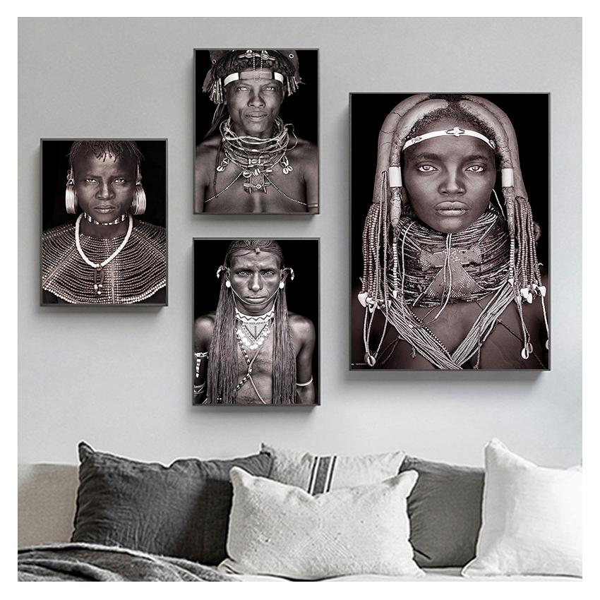 Украшение дома, черно-белая картина на холсте для гостиной, настенные картины Quadro Cuadros, африканские женские и мужские настенные художественные портреты