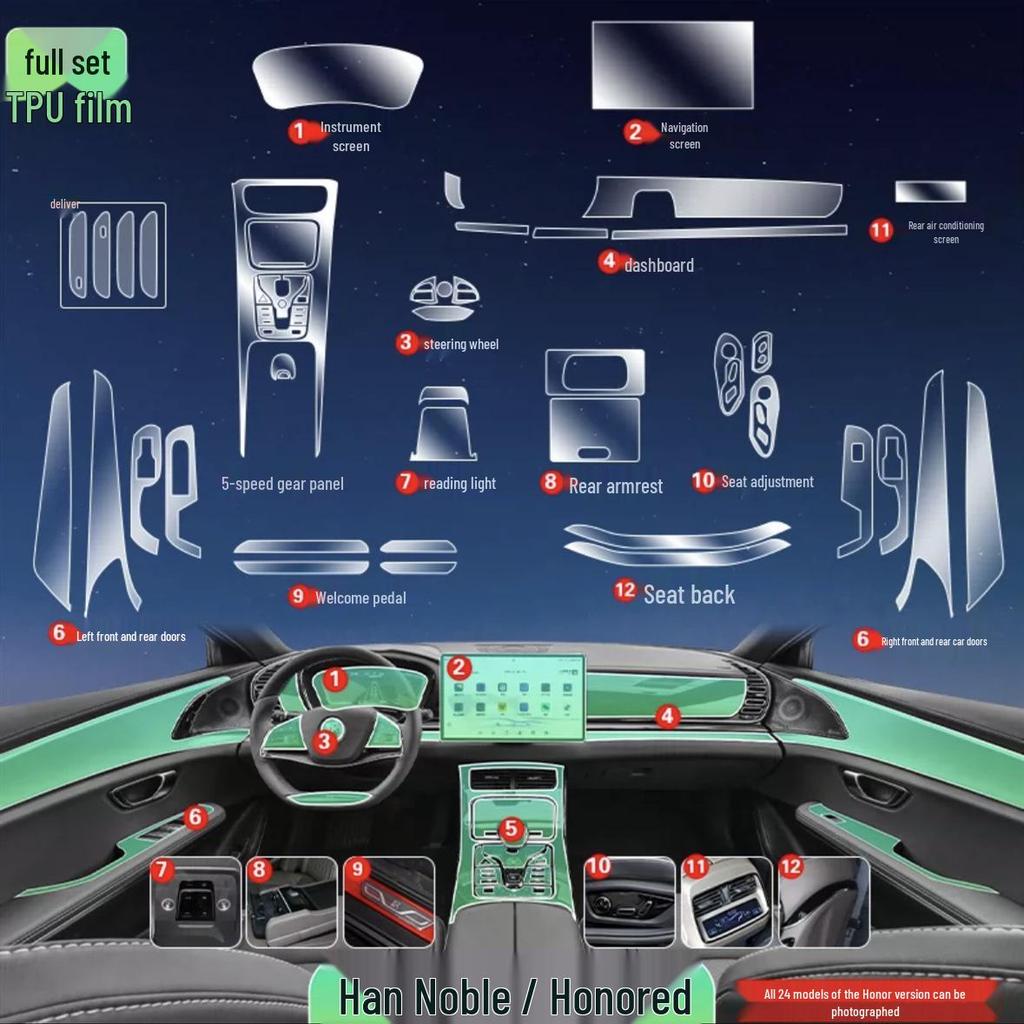 BYD Han Interior Film Set: Fits 25 Models - Includes Navigation Screen, Gear Shift, Headlight, and B-pillar TPU Films