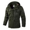 Men Zipper Buttons Placket Casual Windbreaker Jacket Lapel Hooded Long Sleeve Multi Pockets Design Waterproof Outdoor Soft Shell Winter Coat