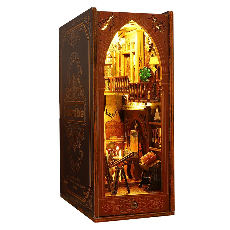 Creative Art Deco Wooden Bookends-DIY 3D Puzzle Miniature Library Scene Stress Relief Craft Desk Decor