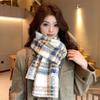 Korean Style Plaid Fleece Scarf Coldproof Winter Cashmere Shawl Elegant Curly Wool Scarf  Women