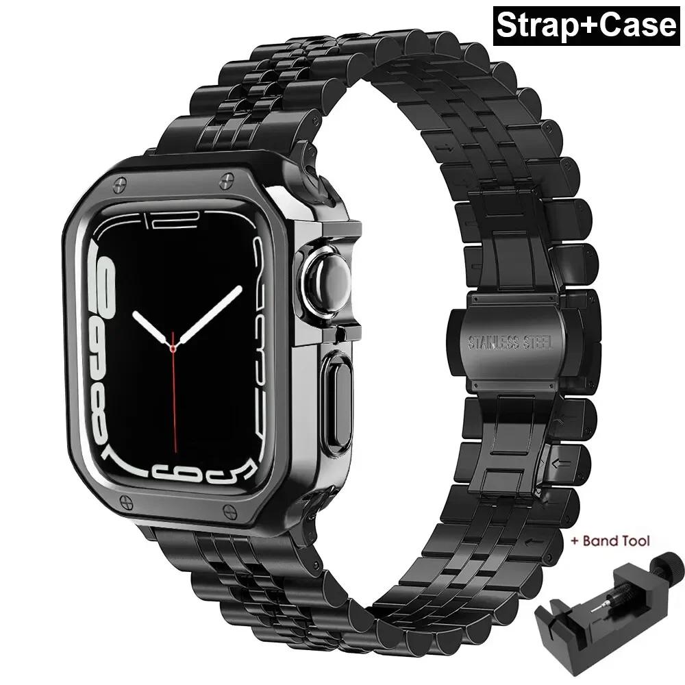 Защитный чехол из ТПУ + Металлический ремешок для Apple Watch Ultra Ремешок 49 мм 45 мм 44 мм 41 мм 40/38 Браслет из нержавеющей стали серия 3 5 6 se 7 8