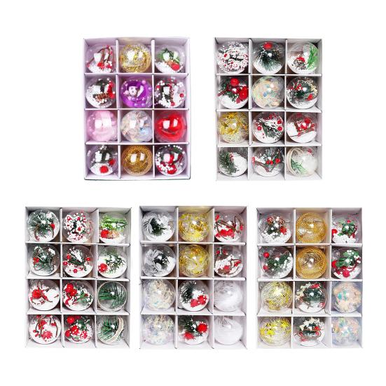 12 шт. Прозрачные елочные шары 2,36" Небьющийся пластик Подвесные елочные шары Набор с мягкими украшениями для праздничной вечеринки Домашний декор