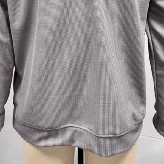 Мужской свитшот, вафельная текстура, длинный рукав, молния до середины, классический отложной воротник, пуловер, однотонный, свободный крой, повседневный спортивный топ