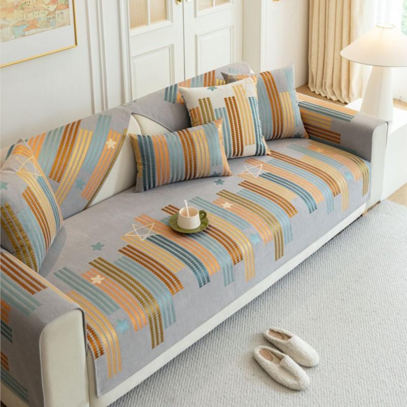 Чехол из полосатой синели для дома на все сезоны, чехол для дивана, нескользящий коврик для дивана, подушка для дивана, чехлы для дивана, декор для гостиной