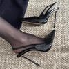 Fashion Single Shoes Thin Heel Pointed Head Shallow Mouth Rear Empty Versatile Shoes Children Sexy French New Black High Heels