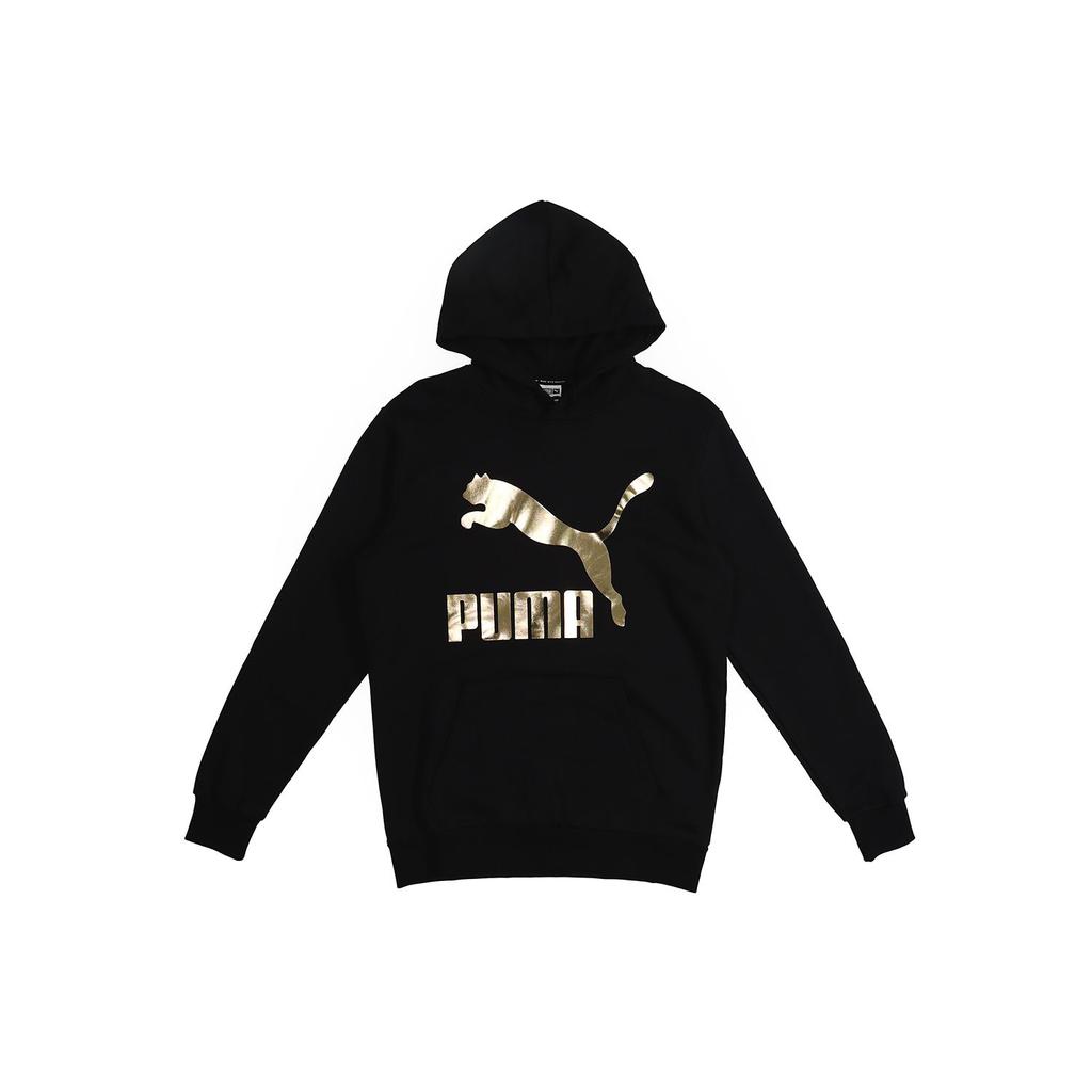 Puma Classics Gold Logo Knit Pullover Hoodie Men Tops Black 595907-51