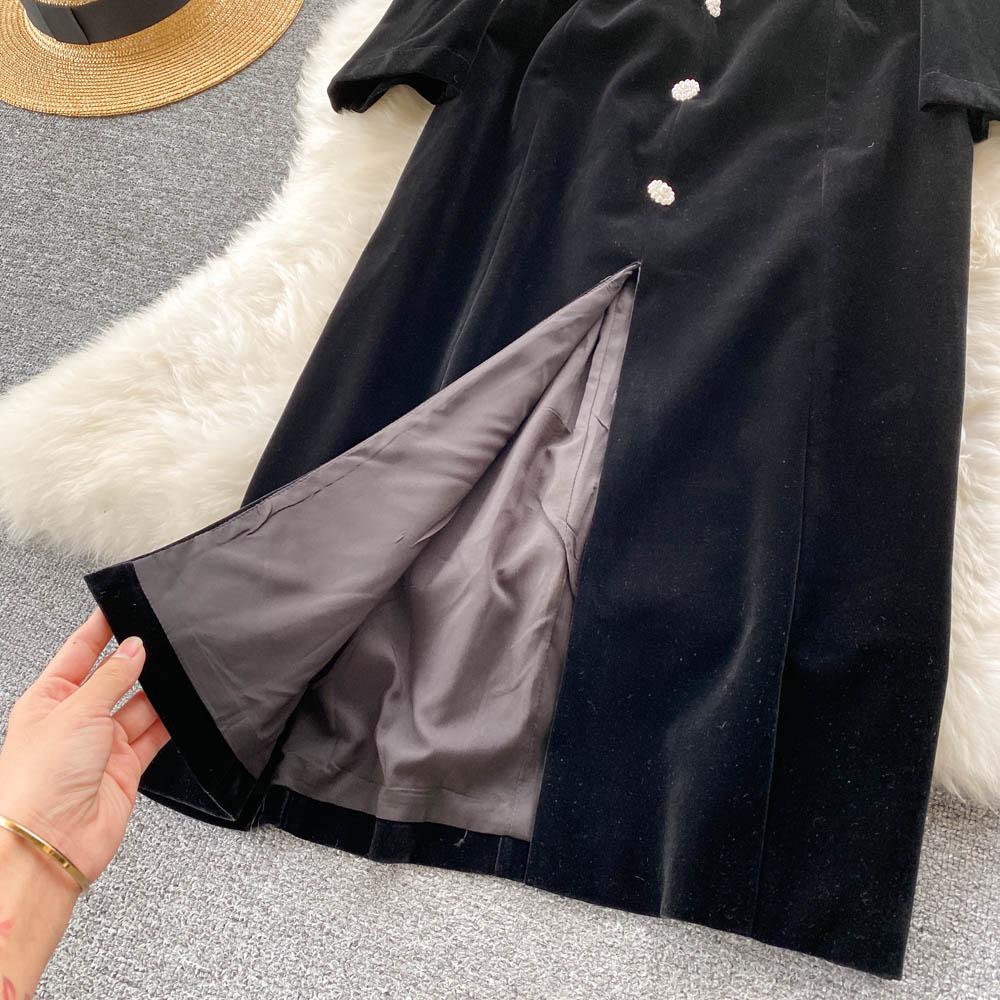 Высокое качество осень-зима женское винтажное бархатное вечернее платье модное длинное миди с квадратным воротником тонкое облегающее велюровое платье-карандаш с разрезом