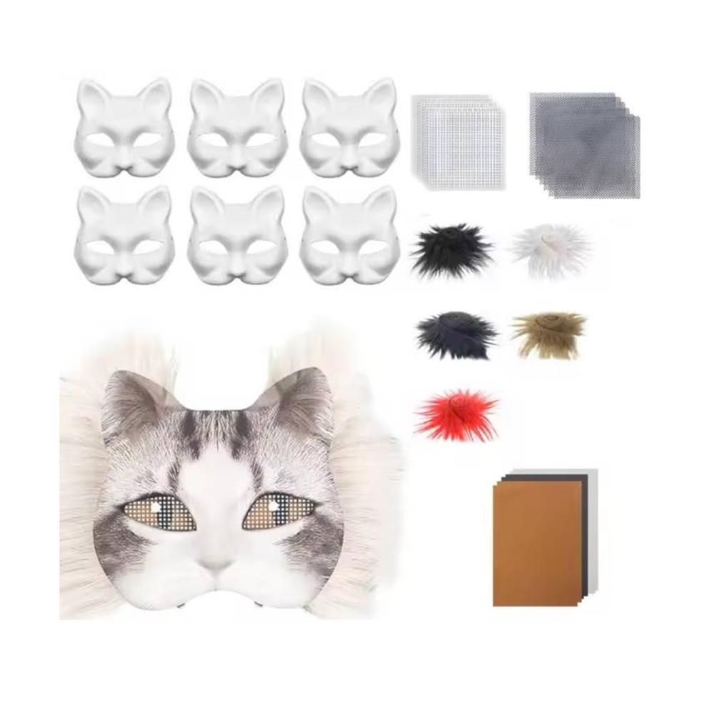 DIY Therian Mask Kit with Felt Fabric Sheet Plush Faux Fur Eye Mesh Blank Cat Mask Blank Animal Dress Up Mask for Boys Girls