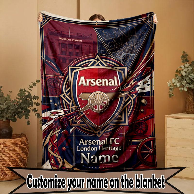 Custom Name Personalized Arsenal Football Club Print Blanket, Home Decor, Bedroom, Sofa, Camping, Couch, Gifts for Birthday Christmas