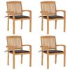 VidaXL Stackable Garden Chairs with Cushions 4 Pcs Solid Teak