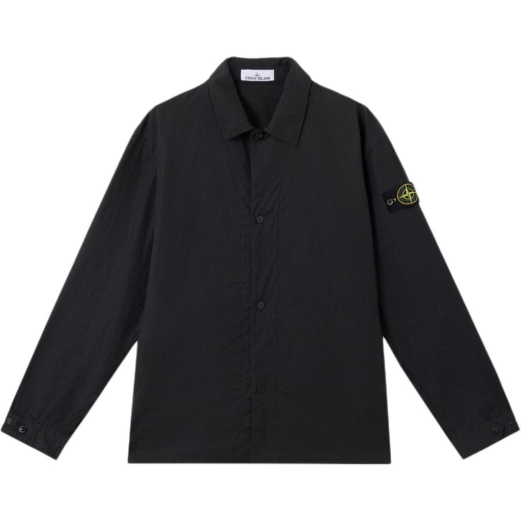 Stone Island Logo Polo Button Long Sleeve Shirt Men shirts Black K1S1512000-13S0011-V0029