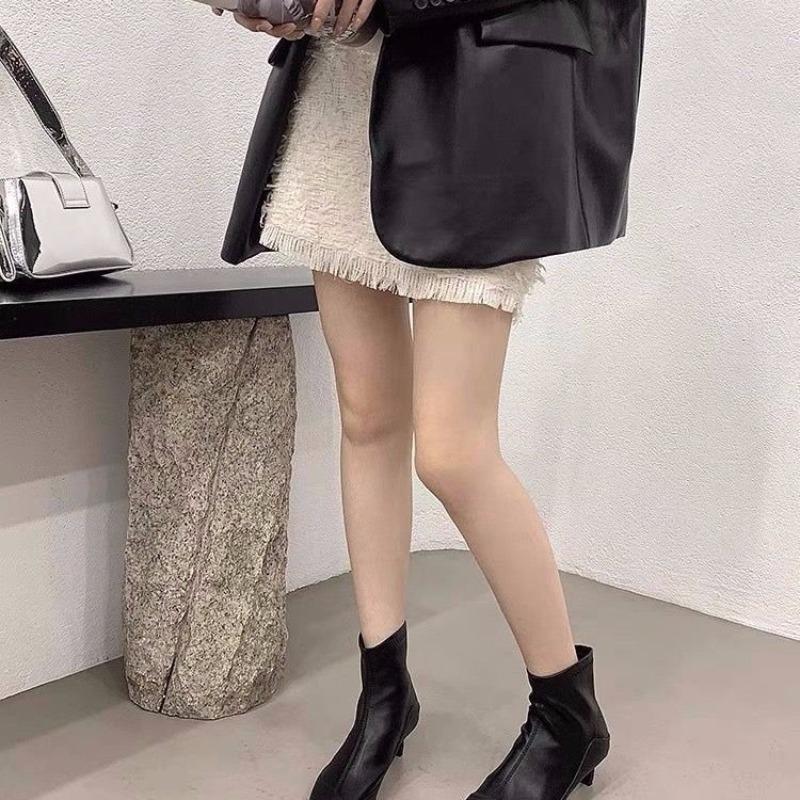 Fashion French Pointed Toe Booties Women's New Low Heel Fashion Soft Leather Versatile Show Skinny Boots