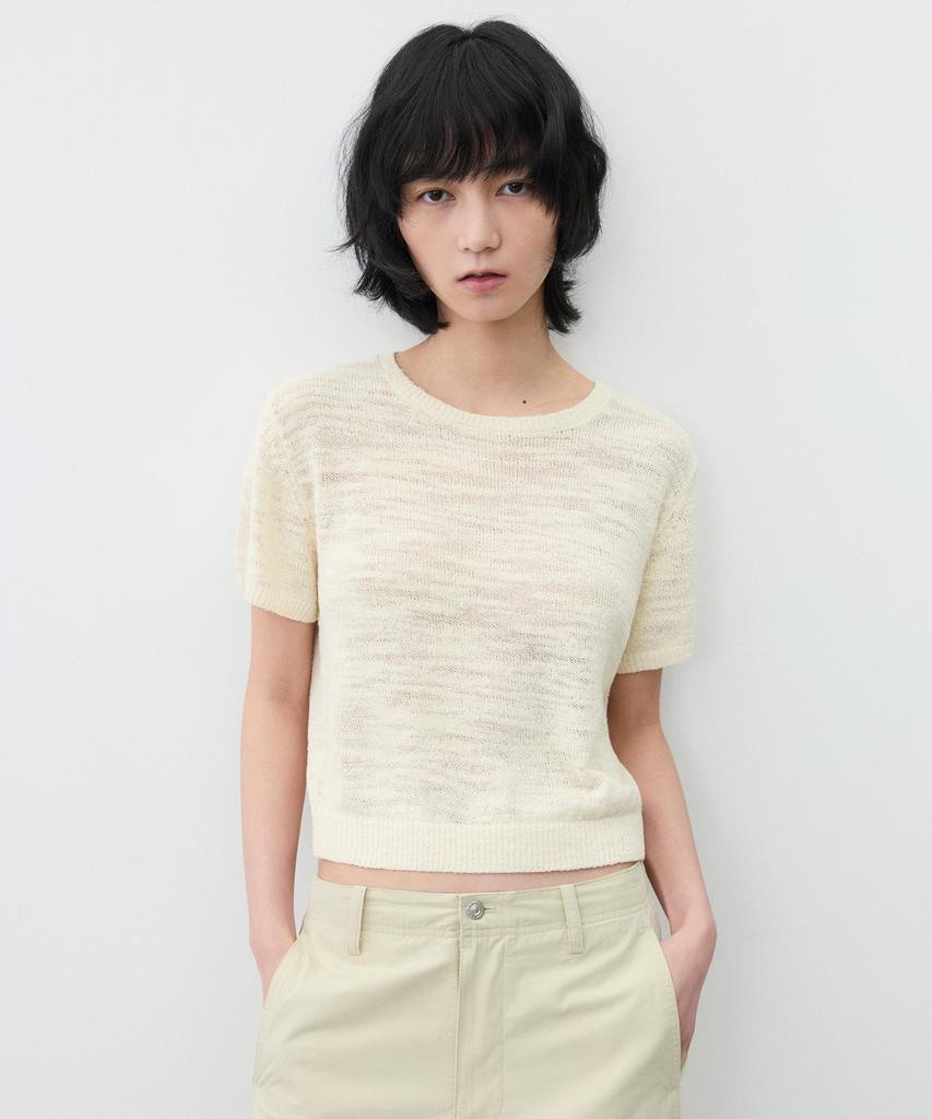 SUARE WOMEN Cotton Slub Crop Half Knit Butter