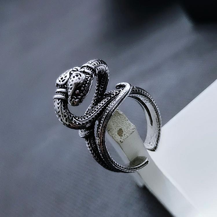Double-headed Snake Opening Zodiac Snake Shape Retro Trendy Food Jewelry Ring