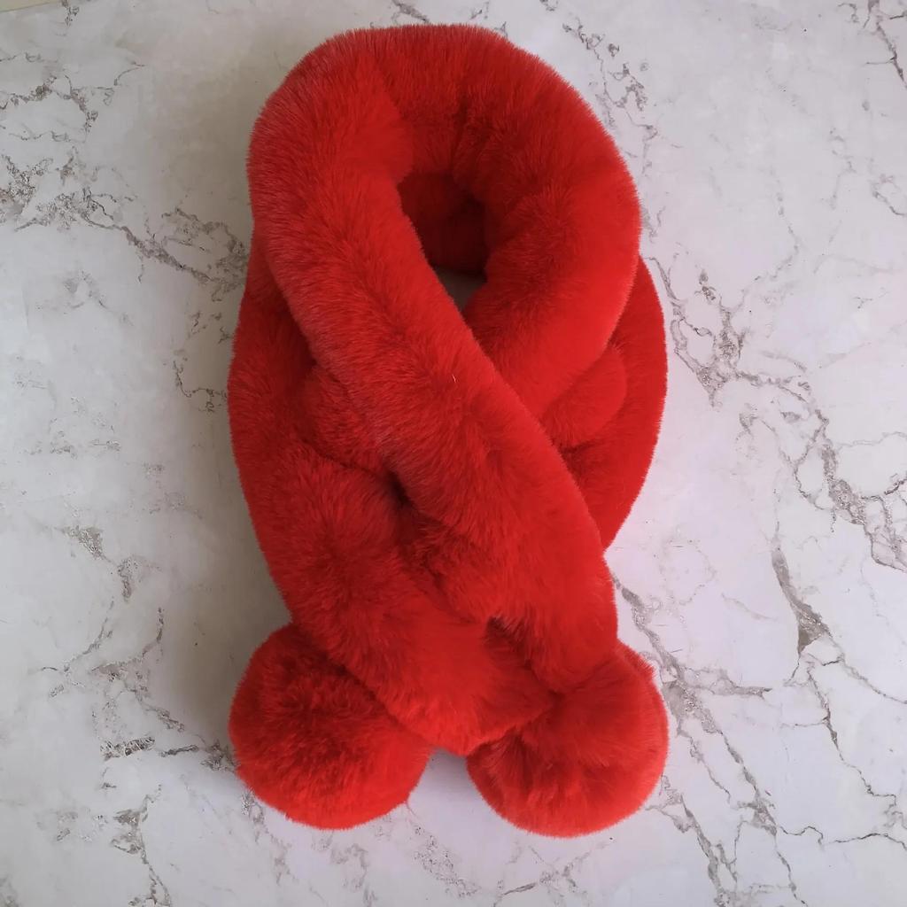 Милый Модный Девочки Кролик Плюшевый Осень и Зима Толстый Теплый Шарф Новый Однотонный Меховой Шарик Крест Детская Одежда Аксессуары