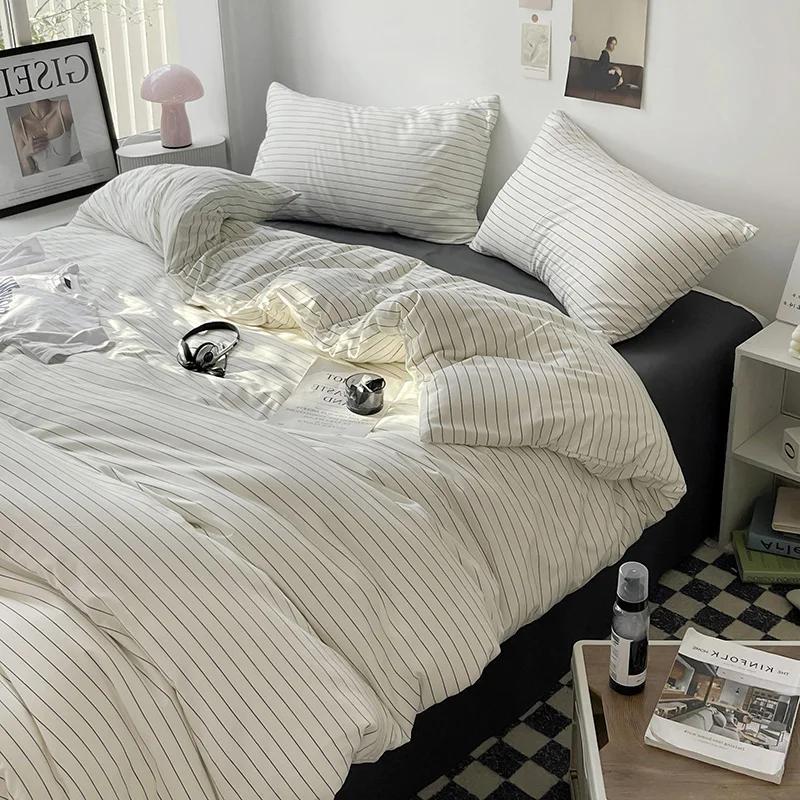 Bed Linen Bed Sheets Set Stripes Duvet Suit Cover Set Quilt Cover Bed Sheet Quilt Sets Queen Size Ins Blogger Comforter Sets