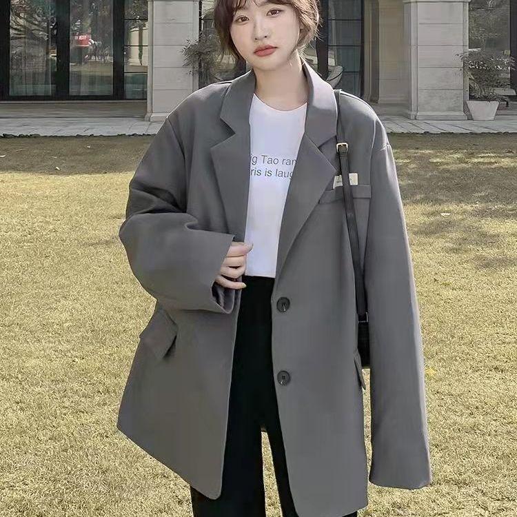 Casual Black Suit Jacket with Chic College Style - Perfect for Autumn