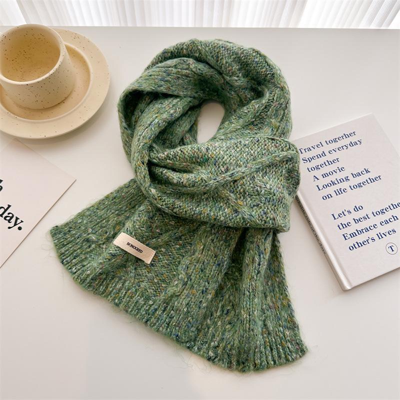 2024 Autumn And Winter New Double Sided Jacquard Solid Color Wool Knitted Scarf Versatile Warm Medium Length Shawl Neck For Women