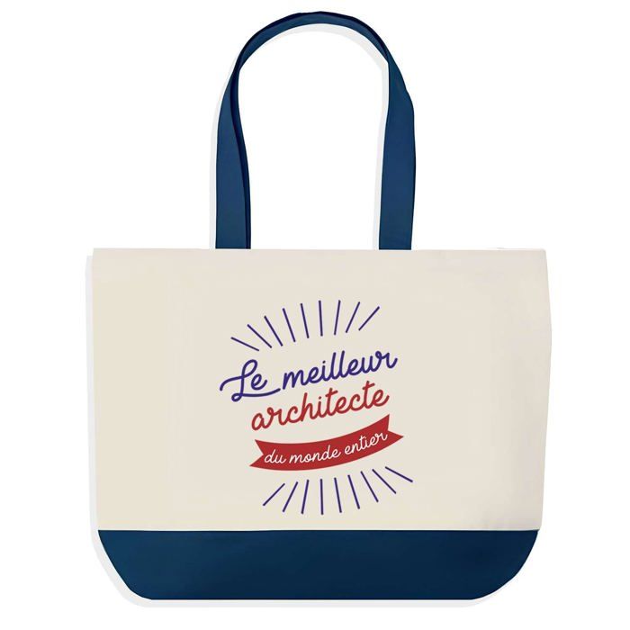 Tote bag - PLANETEE - Fond bleu «Architecte Meilleur du Monde» - Coton 40x45 cm - Sans fermeture - Fabriqué en France