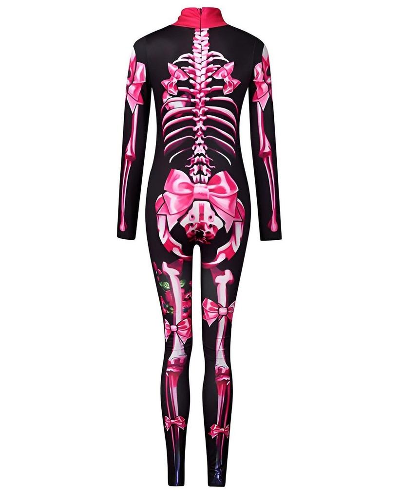 Дышащая ткань Женский костюм скелета на Хэллоуин для удобной посадки