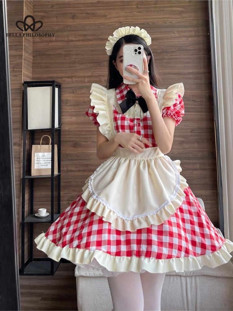 Новый наряд горничной с красным котом, мягкое платье Лолиты для девочек, униформа горничной Лоли, косплей, аниме, косплей