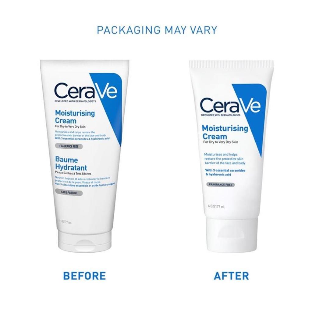 CeraVe Увлажняющий крем для сухой и очень сухой кожи (177мл) - Сформулирован с 3 незаменимыми керамидами и гиалуроновой кислотой | Некомедогенный увлажняющий крем F