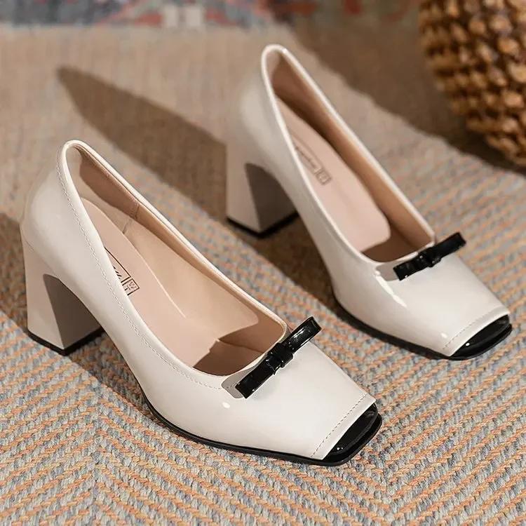 Fashion Women Fashion Bow Pointed Slip On Loafers High Heels Party Shoes Woman Comfortable Soft Shallow Mouth Single Shoes Dress Pumps