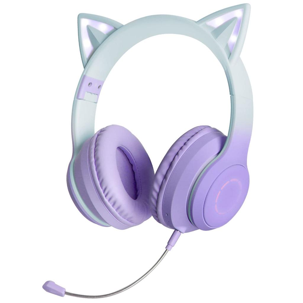 Cat Ear Wireless Gaming Bluetooth with 15 Hours of Fast Low Dual Use with Wired and LED Rainbow Color Noise Adjustable for and Perfect for Online Live