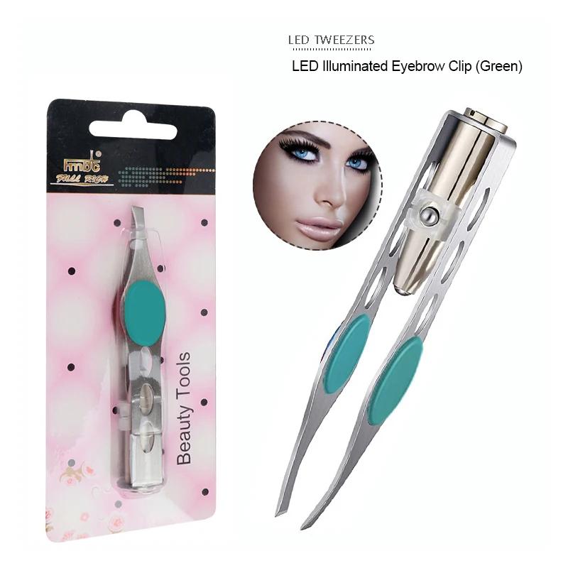 1PC LED Eyebrow Tweezer Oblique Tip Stainless Steel Eyebrow Trimming Clip Eye Hair Removal Prune False Eyelash Clamp Makeup Tool