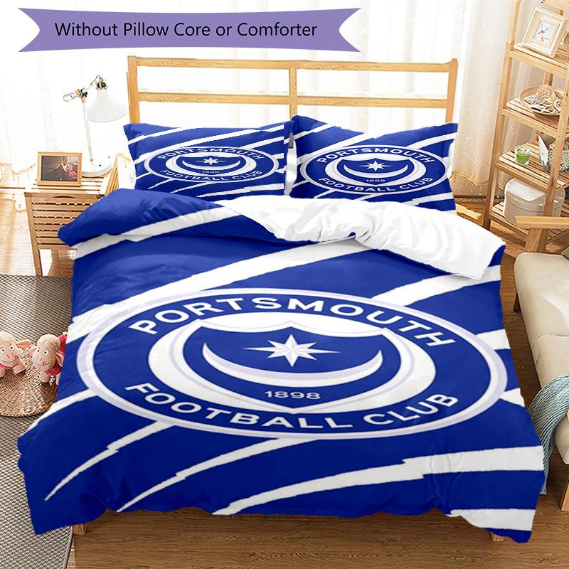 Portsmouth F.C Printed Pattern Duvet Cover Set – includes 1 duvet cover and 2 matching pillowcases Bedroom decor Christmas gifts