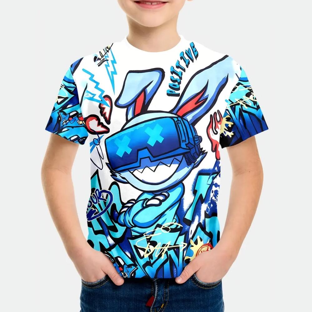 Fun Cartoon Characters 3D Printed Summer Casual and Comfortable Boy Round Neck Short Sleeved T-shirt