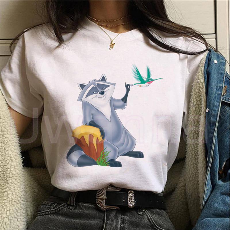 Princess Authentic TShirt Printed Pocahontas and Meeko TShirt Graphic Top Womens Loose Plus Size TShirt Short Sleeve