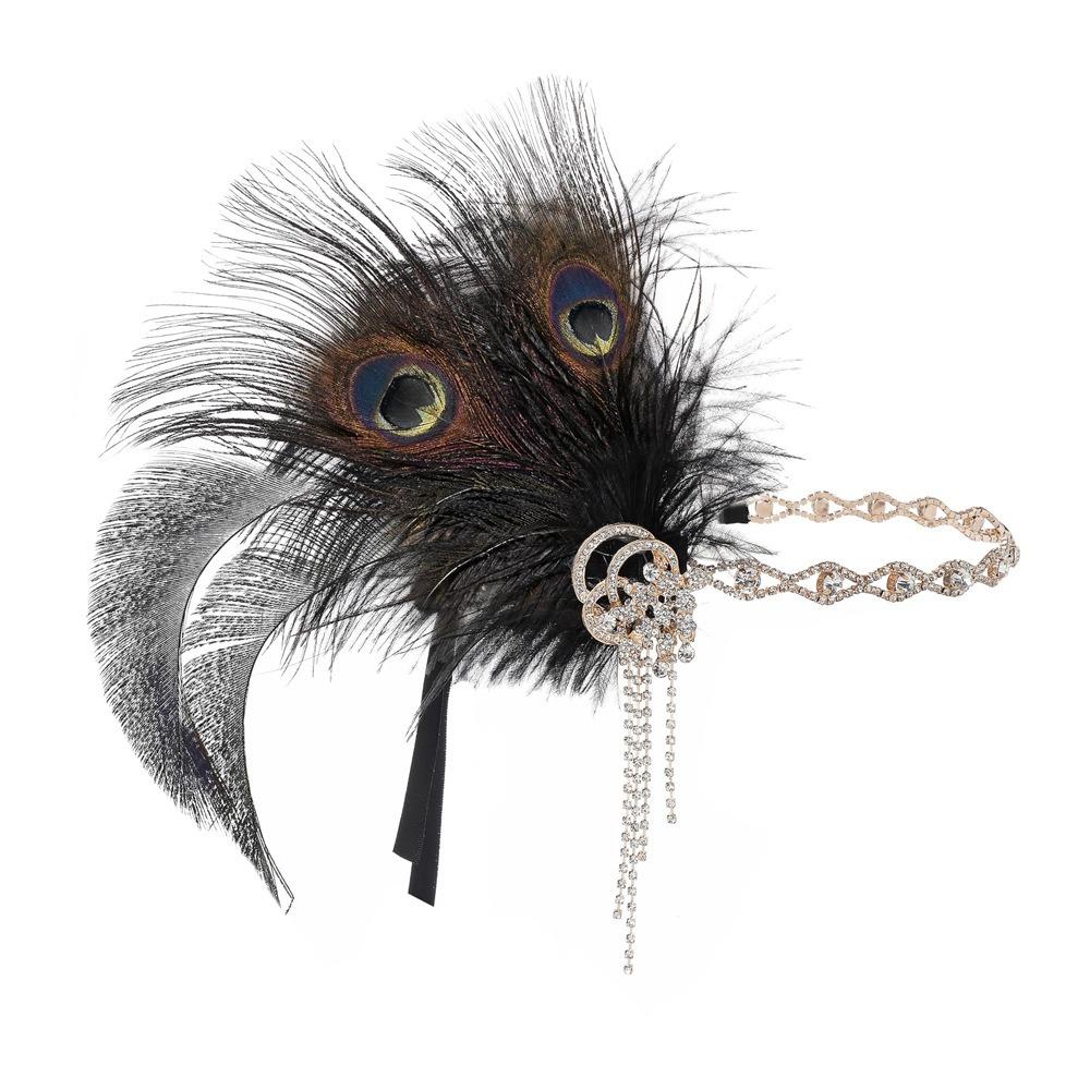 Винтажная маскарадная повязка на голову с перьями и пайетками 1920-х годов, аксессуары для волос, свадебный головной убор