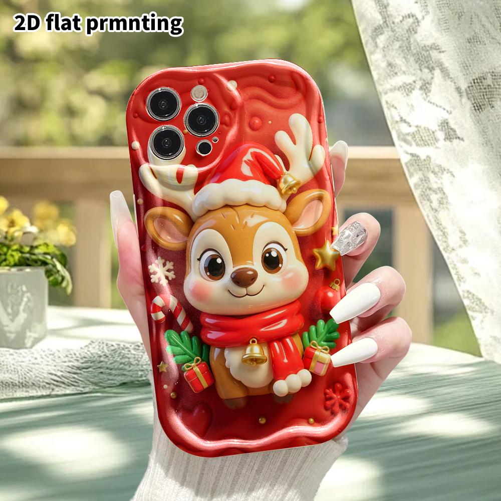 Phone Case: 2D flat design suitable for iPhone 18 17 16 15 14 13 Pro protective case, Christmas reindeer, perfect holiday gift for Christmas and Hallo