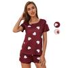 Women’s Sleeping Suits Heart Printed Polyester Thin Shirts and Short Pants Set 2 Pieces Pajamas Night Sleep Lounge Wear Summer Home Clothing