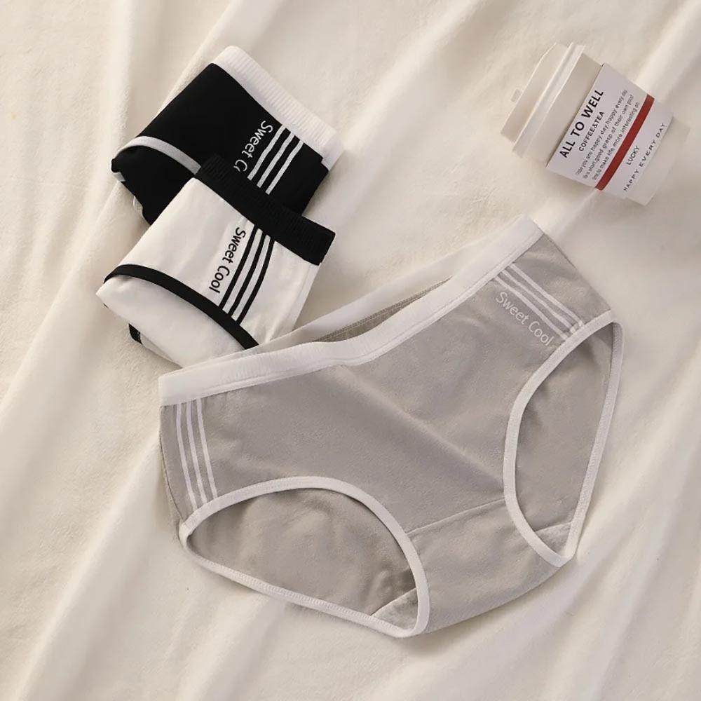 3Pcs/Set Solid Color Women Cotton Panties Mid Waist Women Briefs Lingerie  Sports Lingerie Use