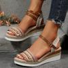 Summer New One-word with Woven Color Large-size Wedge Heel Platform Women's Sandals