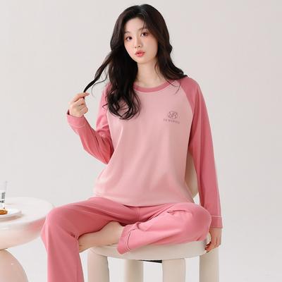 Пижама из чистого хлопка женская осенняя с длинным рукавом и нагрудными вкладышами женский повседневный свободный хлопковый костюм для дома большого размера