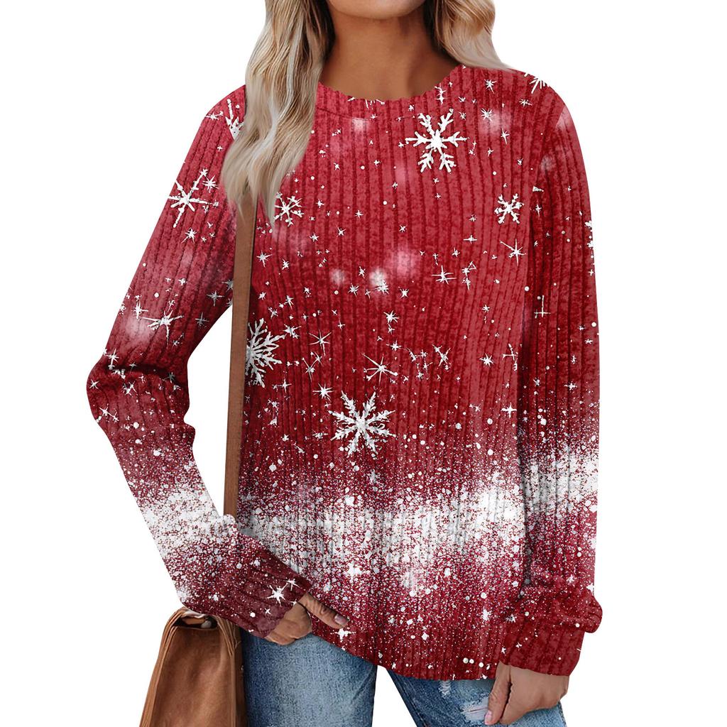 Women's Printed Lightweight Brushed-Cotton Round Neck Top