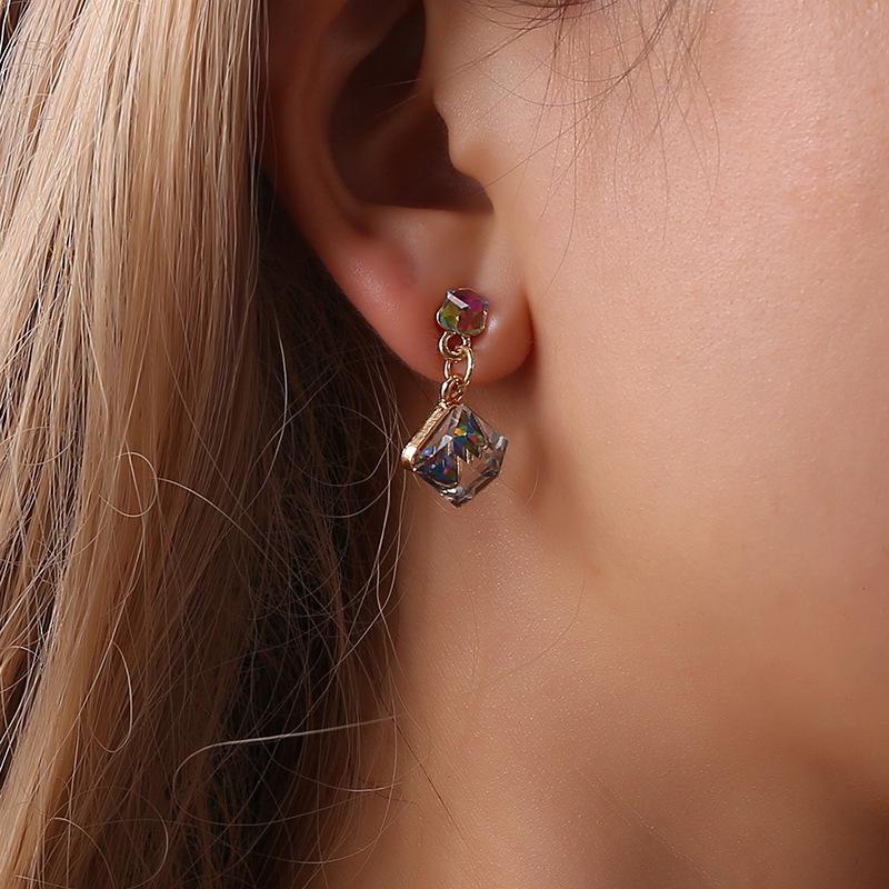 Water Cube Geometric Earrings - Dark Blue Crystal, Fantasy Colorful All-Match Square Earrings for Women