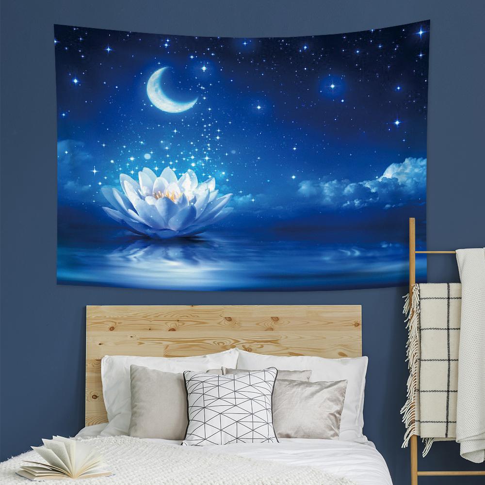 Яркий настенный гобелен с полной луной и звездами, мечтательный ночной вид, гобелен, абстрактный домашний декор, гобелен для спальни, гостиной, общежития