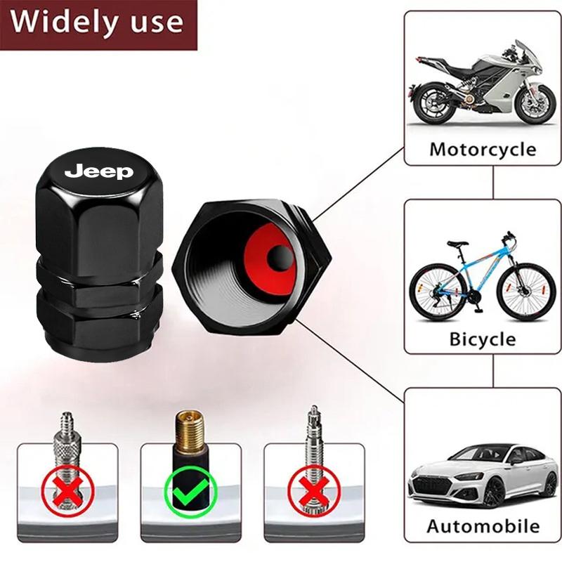 4Pcs Car Wheel Valve Air Core Cap Auto Tire Accessories For Jeep Wrangler Grand Cherokee Compass Wagoneer Gladiator Avenger JL ANT1