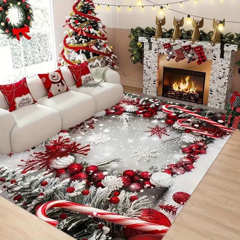 Christmas Living Room Rugs Santa Sleigh Design Merry Christmas Print Holiday Decor Mats for Festive Home