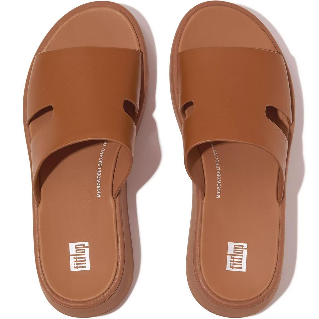 Сандалии КОЖАНЫЕ ШЛЕПАНЦЫ НА ПЛАТНОЙ ФОРМЕ Light Tan см [Fit Flop] F-MODE RAW-EDGE H-BAR женские 22.0