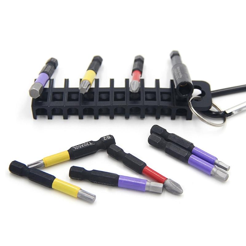 10Pcs Industrial Strength Screwdriver Bit Support Steel Construction Magnetic Extension Rod Storage Rack Carabiner Ready