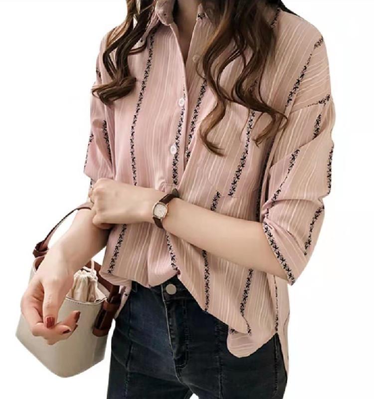 Весенняя мода свободная рубашка большого размера толстая тонкая блузка полосатая рубашка с длинными рукавами винтажная базовая офисная повседневная женская рубашка удобная женская одежда