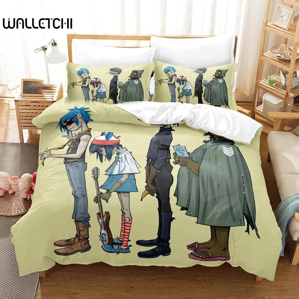 3D-печатный комплект постельного белья с изображением группы Gorillaz Music Band для мальчиков и девочек, двуспальный пододеяльник, наволочка, детская кровать, домашний текстиль для взрослых